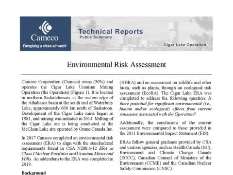 Environmental Risk Assessment - Public Summary - Cigar Lake cover